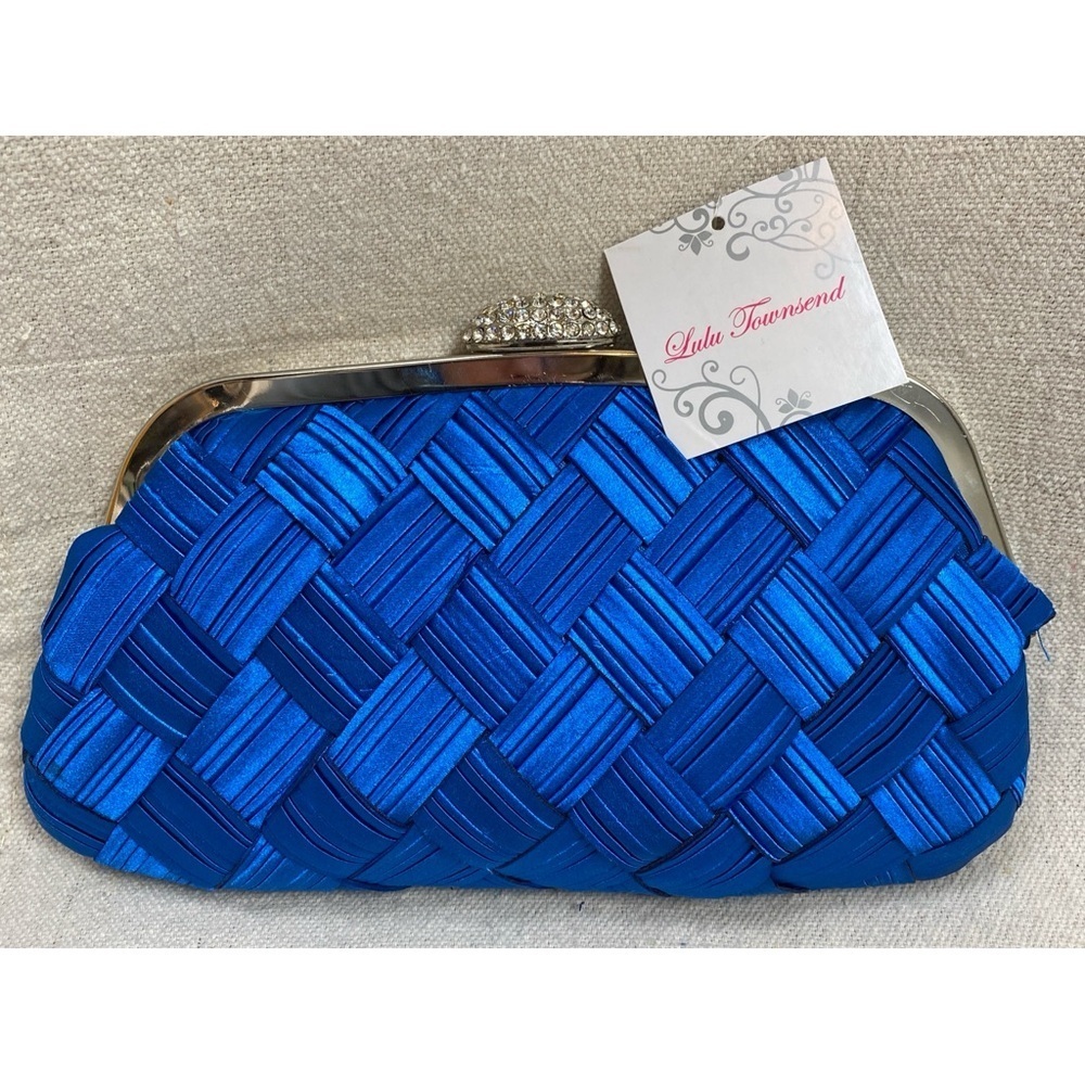 Royal Blue Satin Evening bag Woven satin w 2 removable straps NWT
